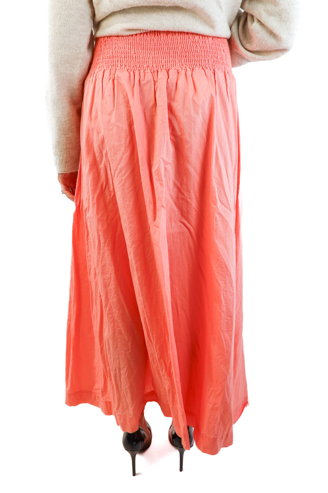 coral smocked maxi skirt (s)