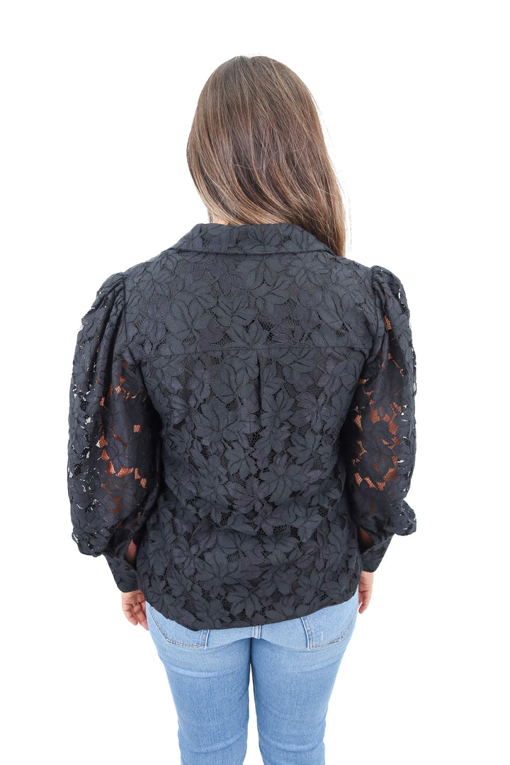 petal + pup black lace button up NWT (L)