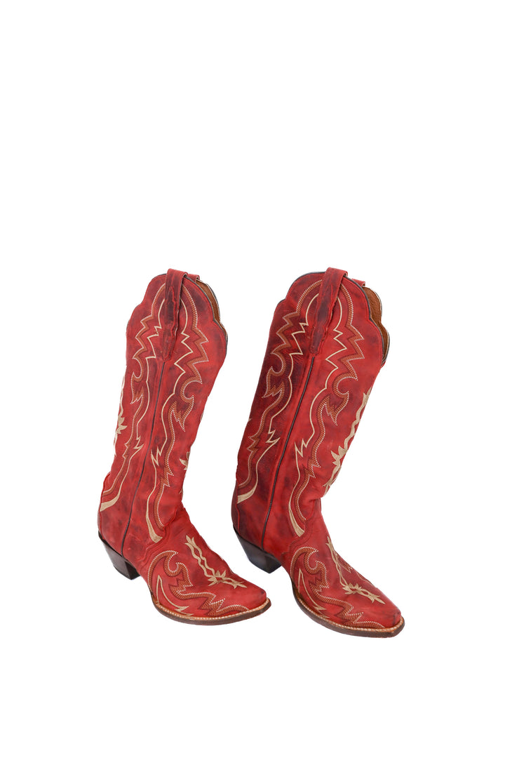 dan post red tall cowboy boots (10; retail $290)