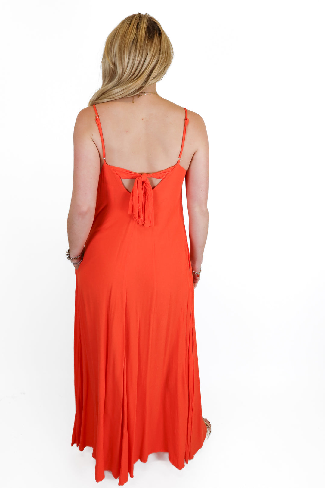 Flawless orange thin strap maxi dress (S)