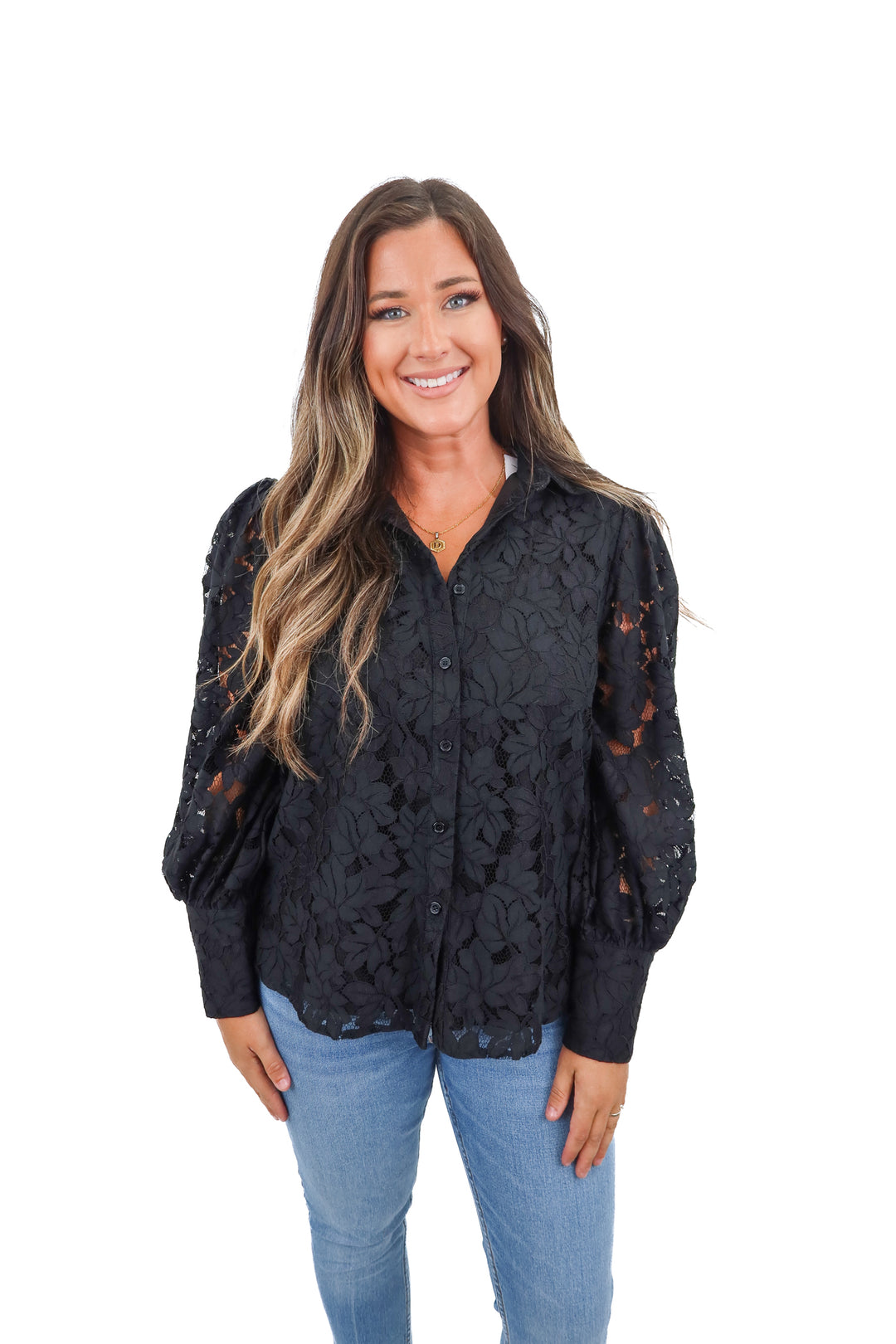 petal + pup black lace button up NWT (L)