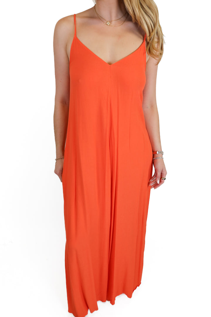 Flawless orange thin strap maxi dress (S)