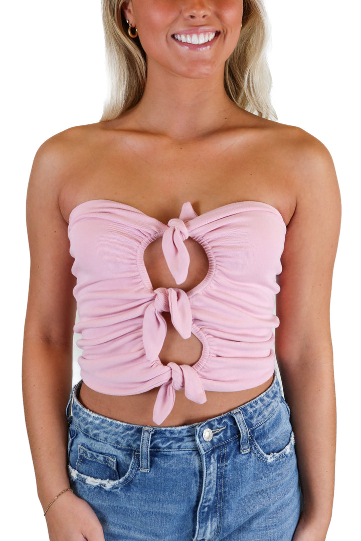 storets light pink knot front tube top (s)