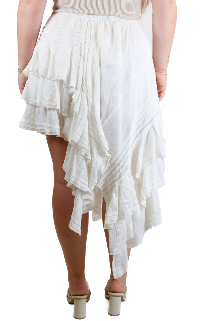 Free People White Ruffle Asymmetrical Mini Skirt NWT; Retails for $148 (M)