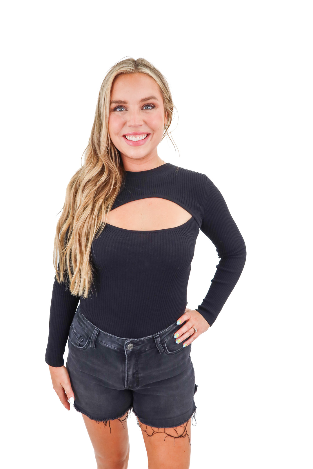 buddy love black ribbed bodysuit (L)