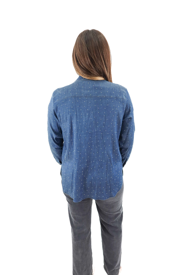 lysse midwash chambray rhinestone top NWT (L; retail $138)*