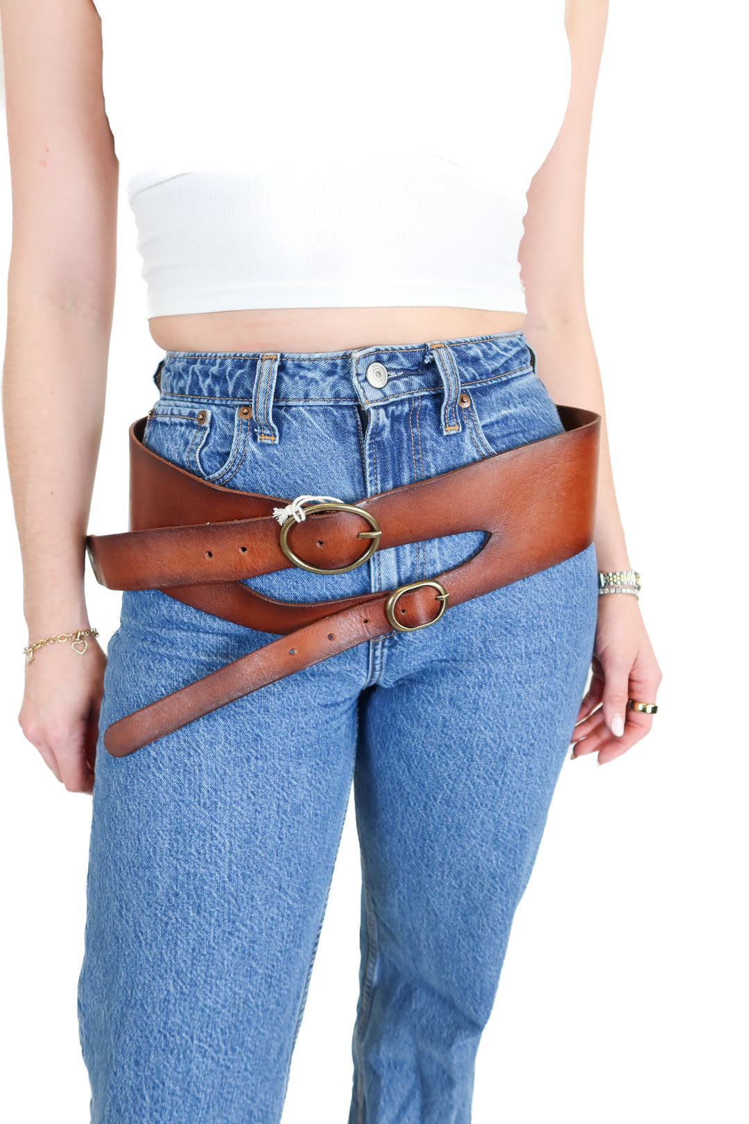 free people brown leather belt (M/L) NWT