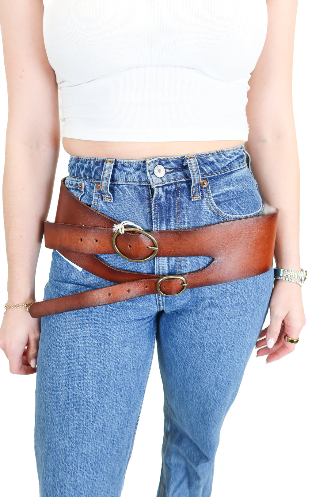 free people brown leather belt (M/L) NWT
