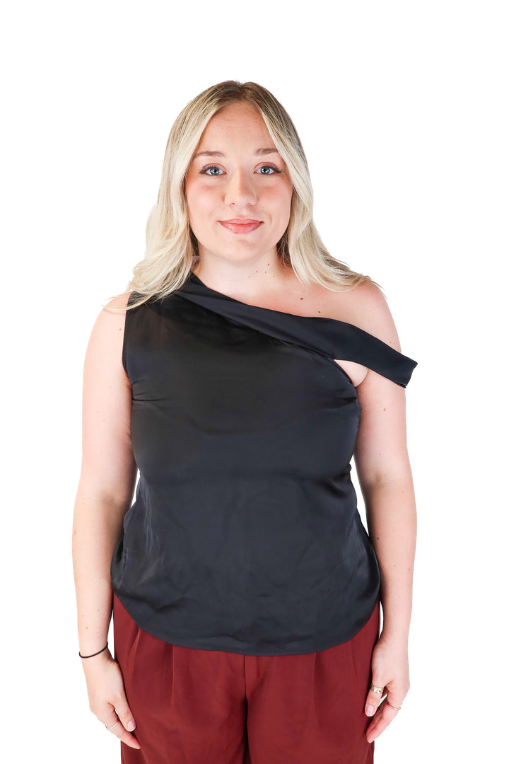 rumours black satin tank NWT (L; retail $135)