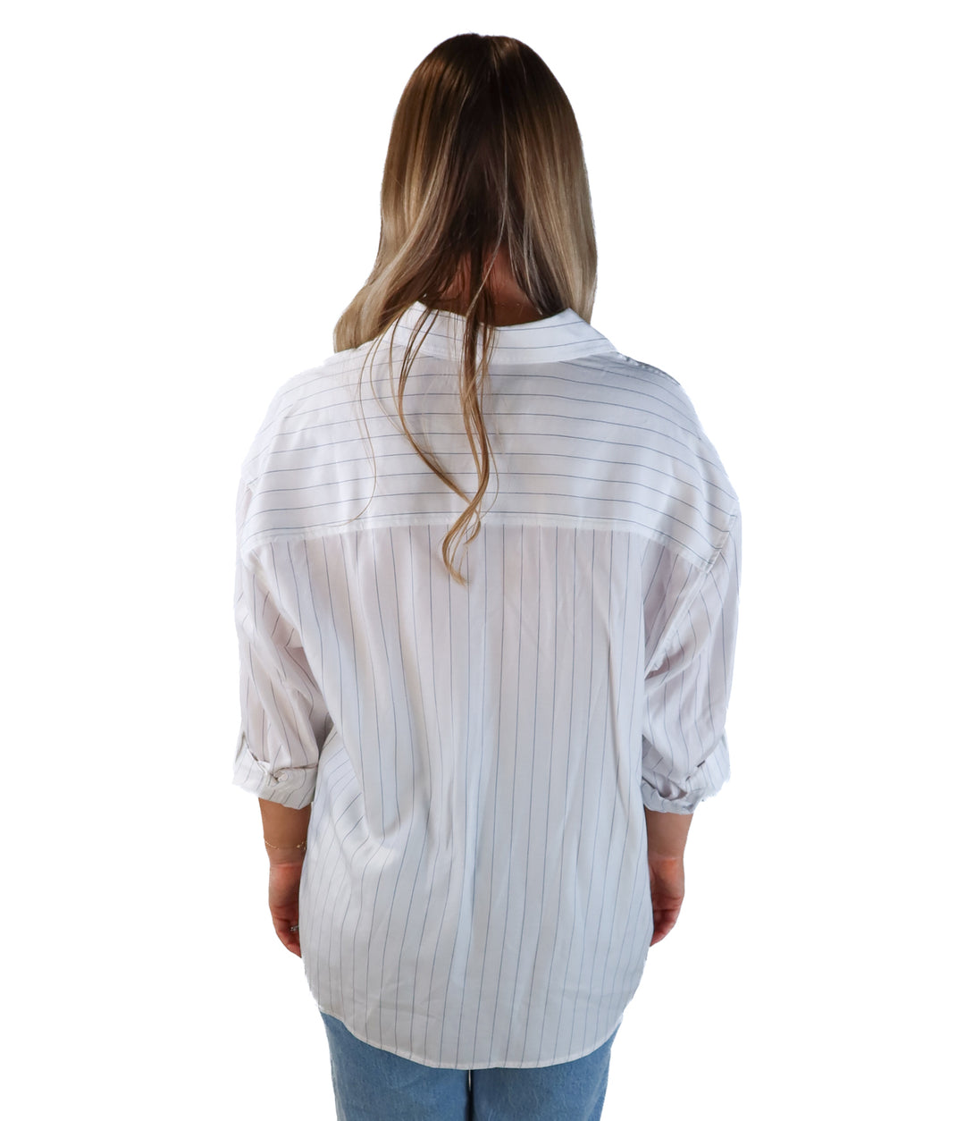 Babaton white/navy striped button up (xs)