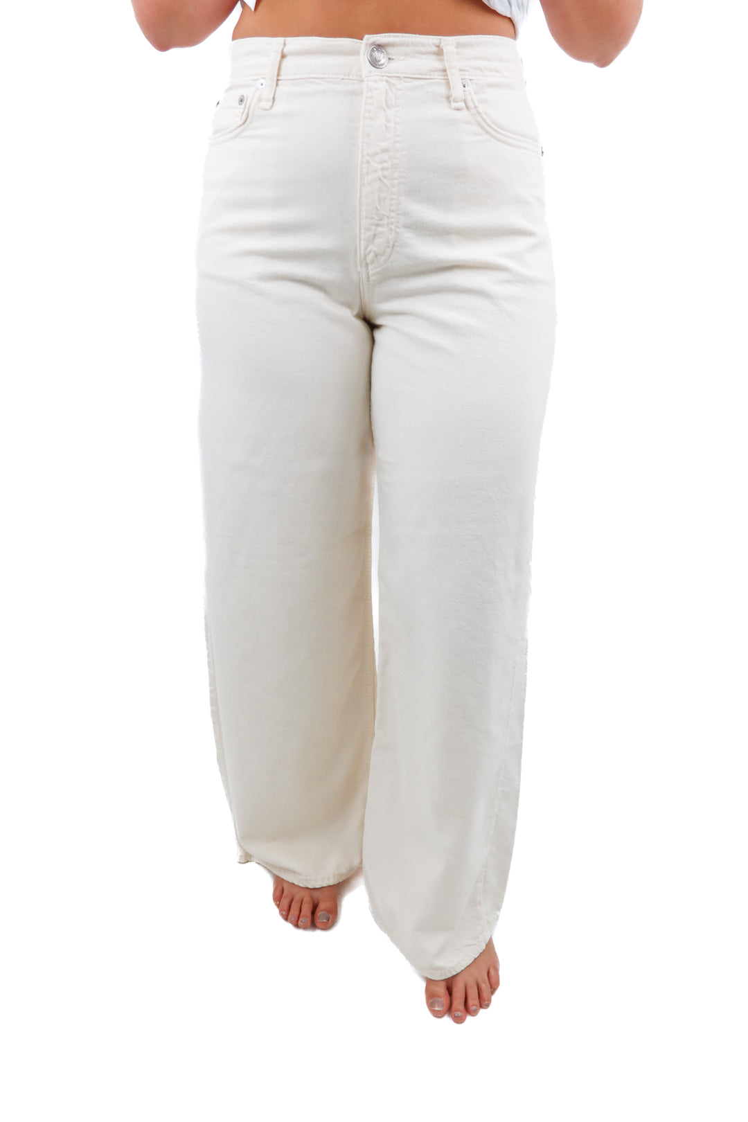 rag & bone cream wide leg jeans (29; retail $338)