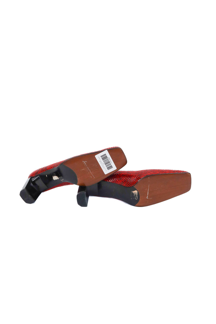 stuart weitzman red croc square toe heel (10.5; retail $457)