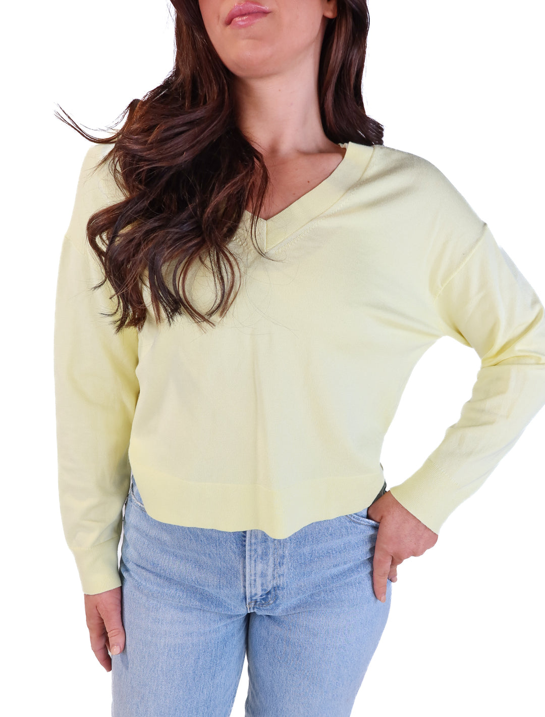 pale yellow v-neck sweater (s)