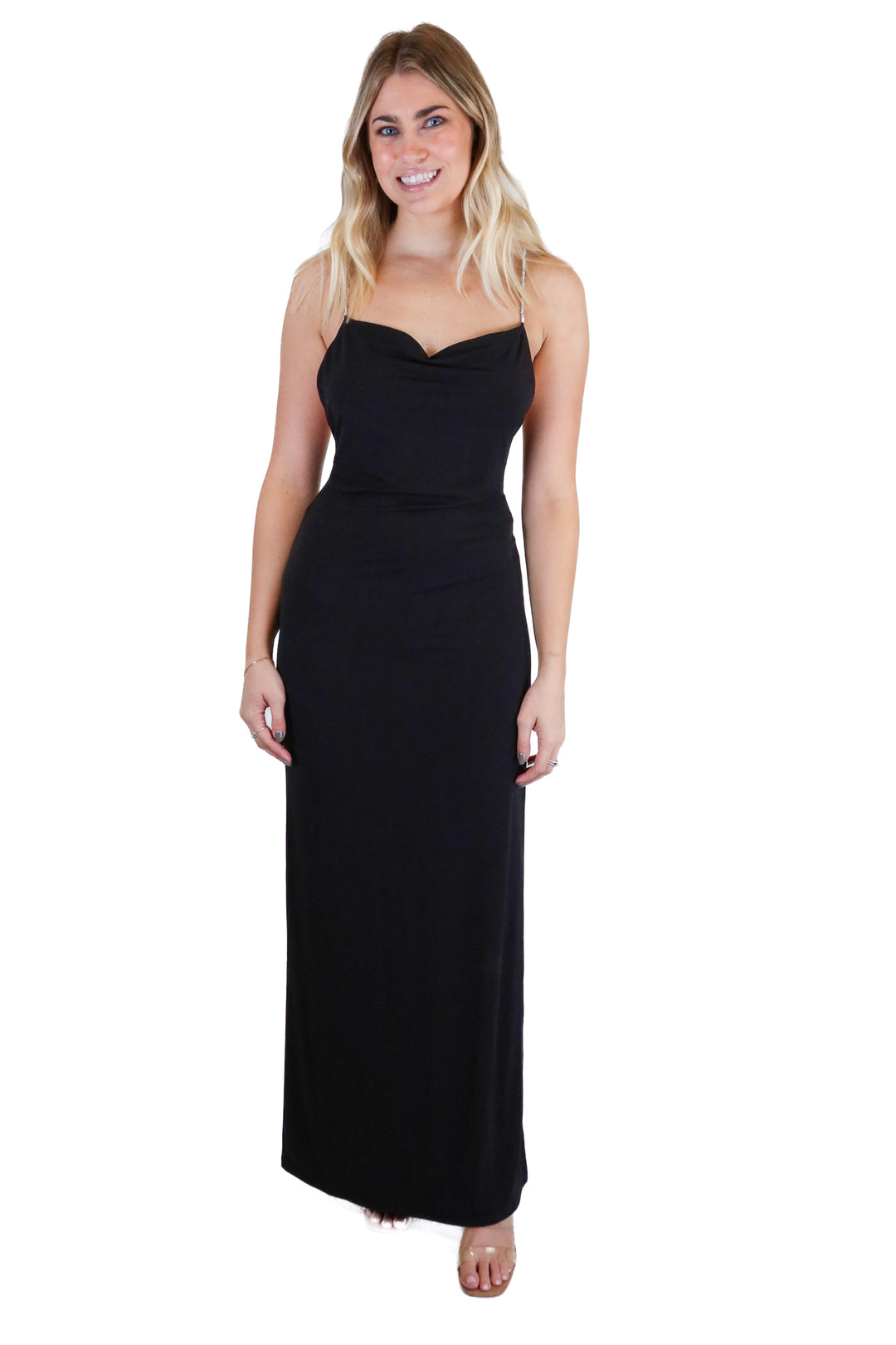 Delilah Belle Venus Black Rhinestone Maxi Dress (XS)