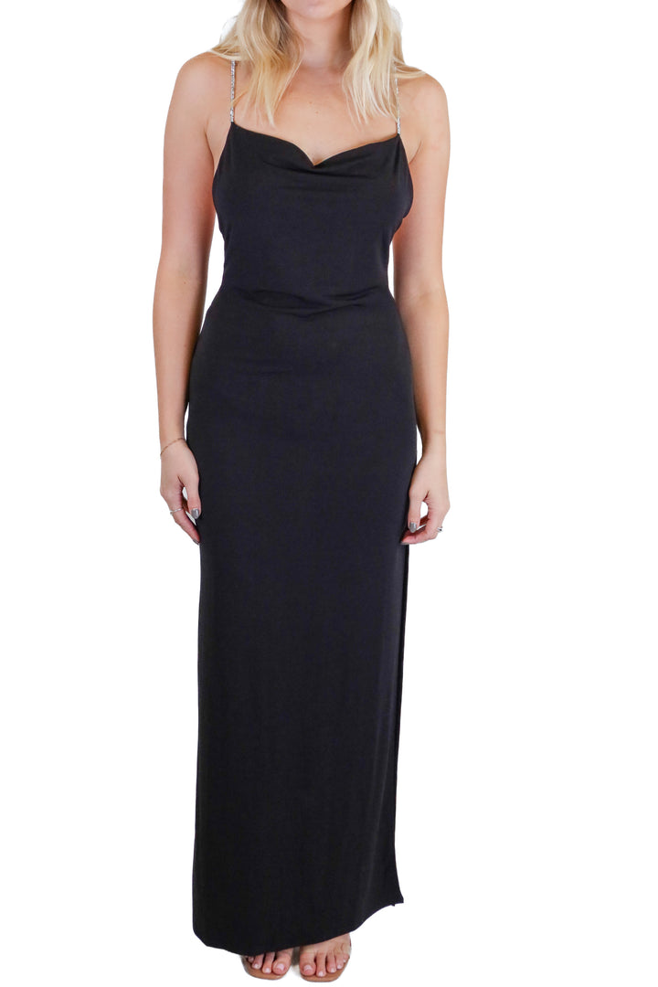 Delilah Belle Venus Black Rhinestone Maxi Dress (XS)