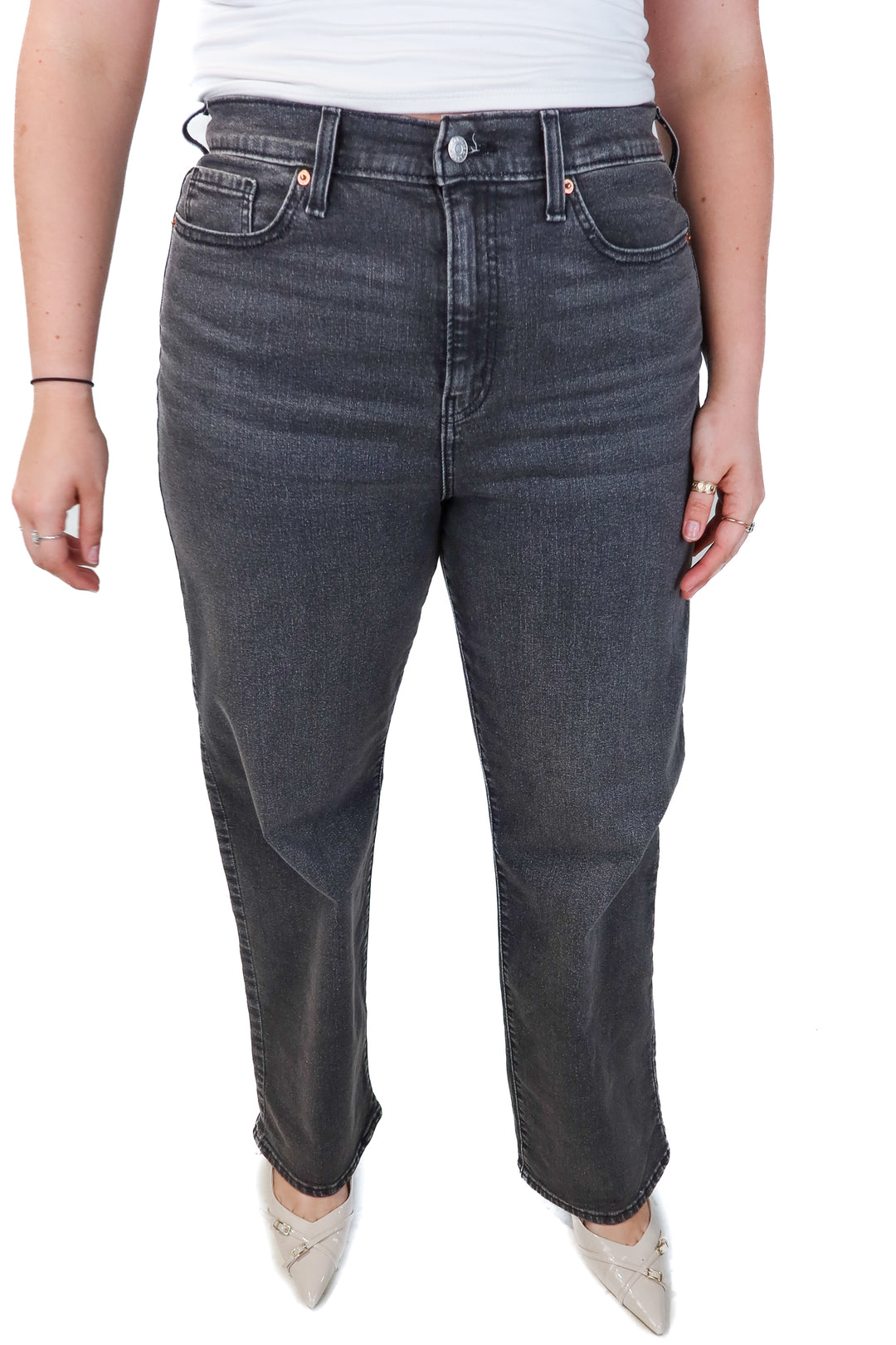 levi's black high-rise straight leg jeans (12; retail $60)