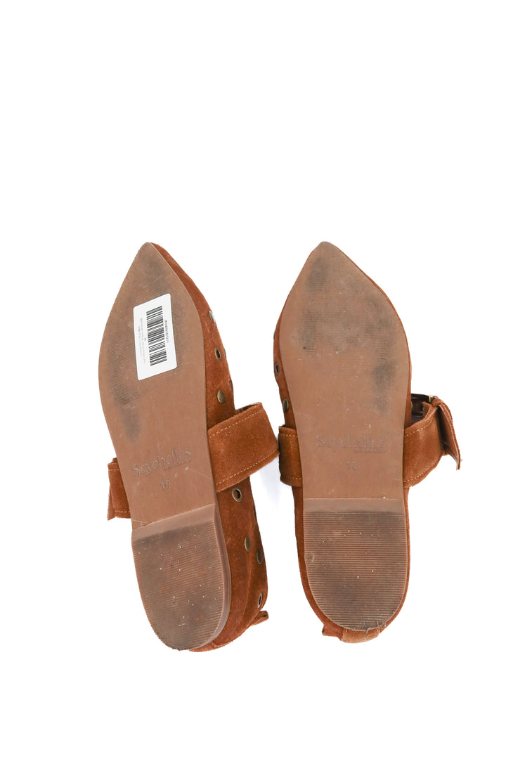 seychelles brown suede studded flats (10; retail $160)