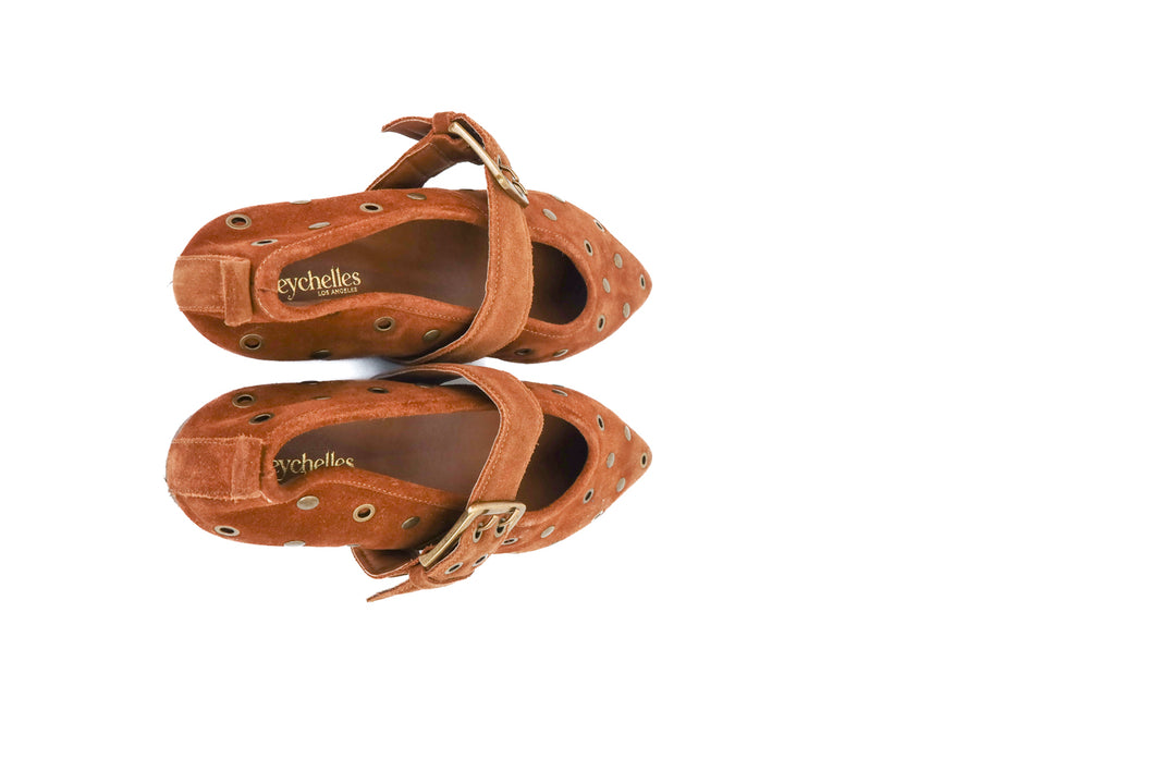 seychelles brown suede studded flats (10; retail $160)