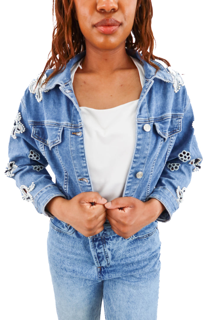the noli shop kaia pearl jean jacket nwt (xs; retail $228)