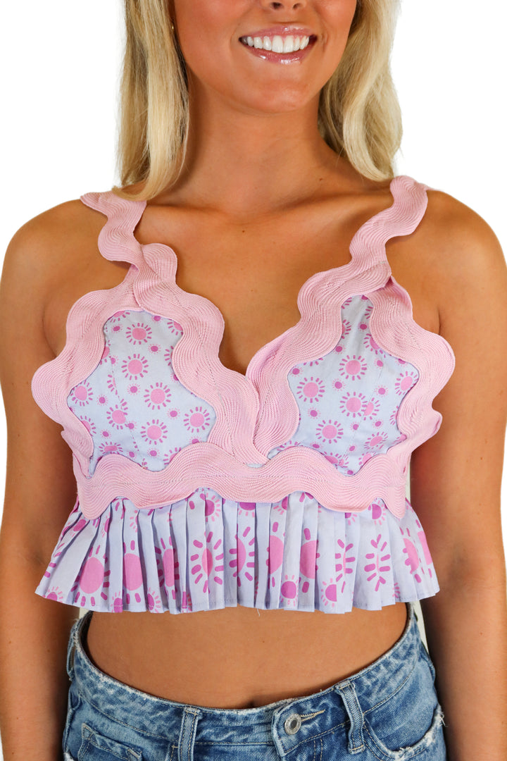 Pink Ric-Rac Trim Cropped Top (S)