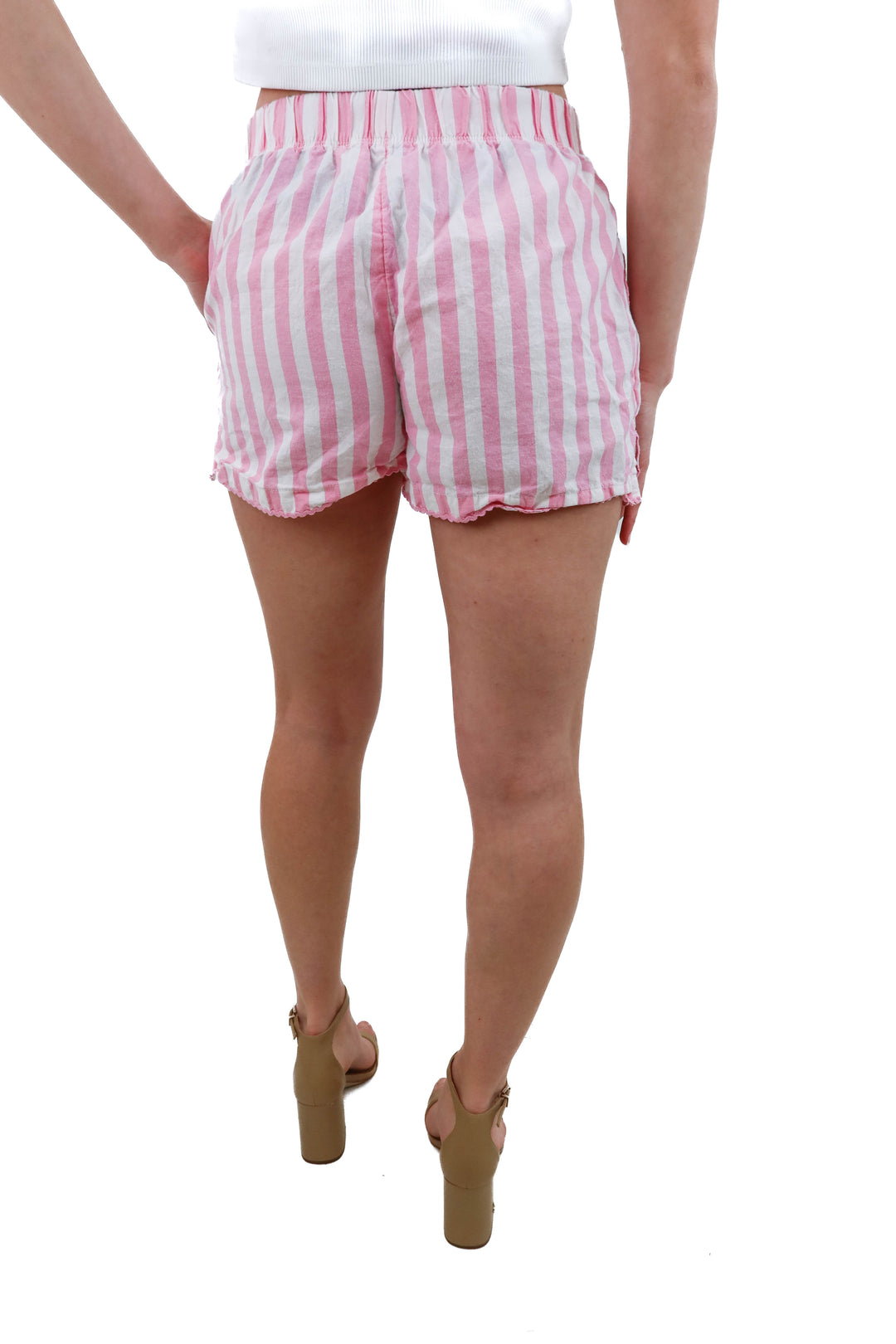 beach riot pink striped cotton shorts (S; retail $50)