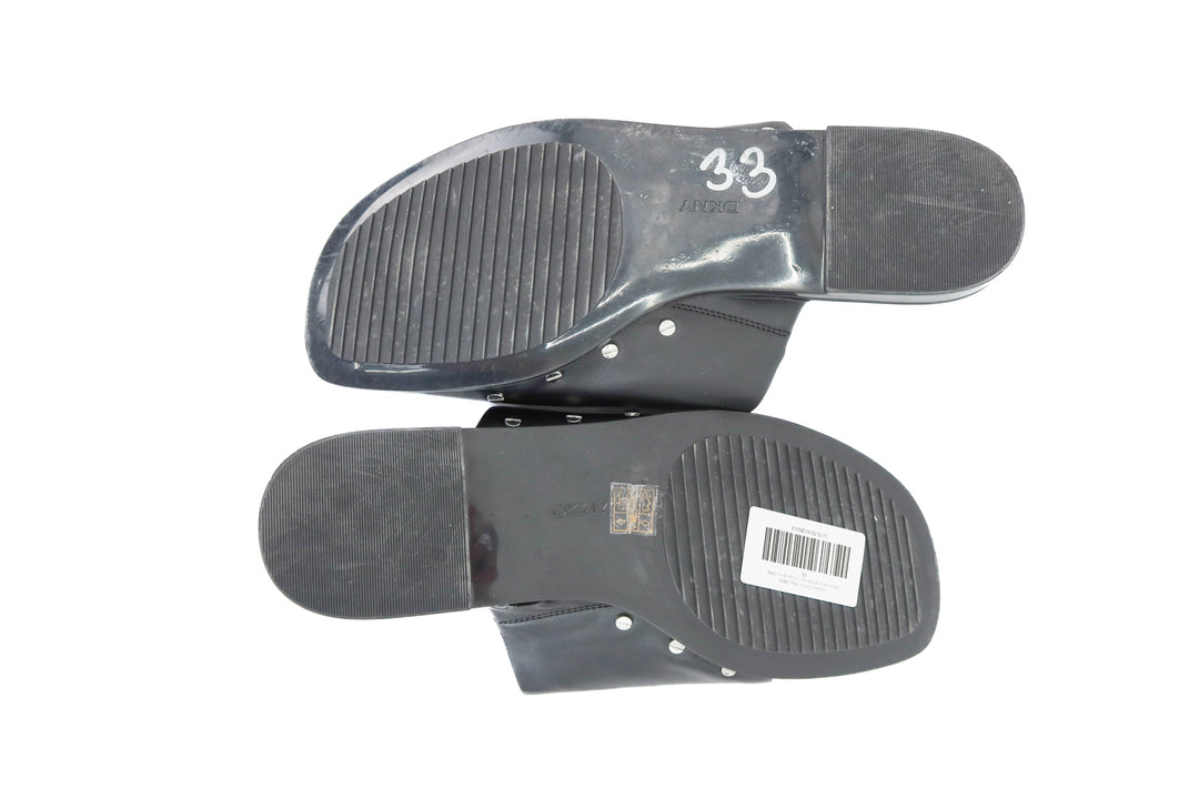 dkny black slides with silver studs (10; retail $70)