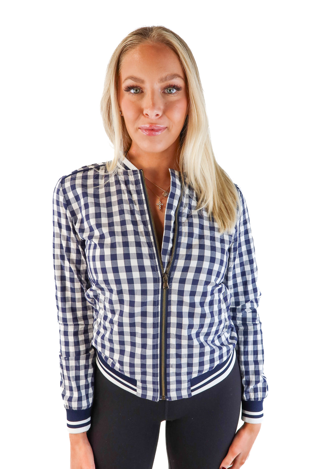 Merona blue gingham bomber jacket (xs)