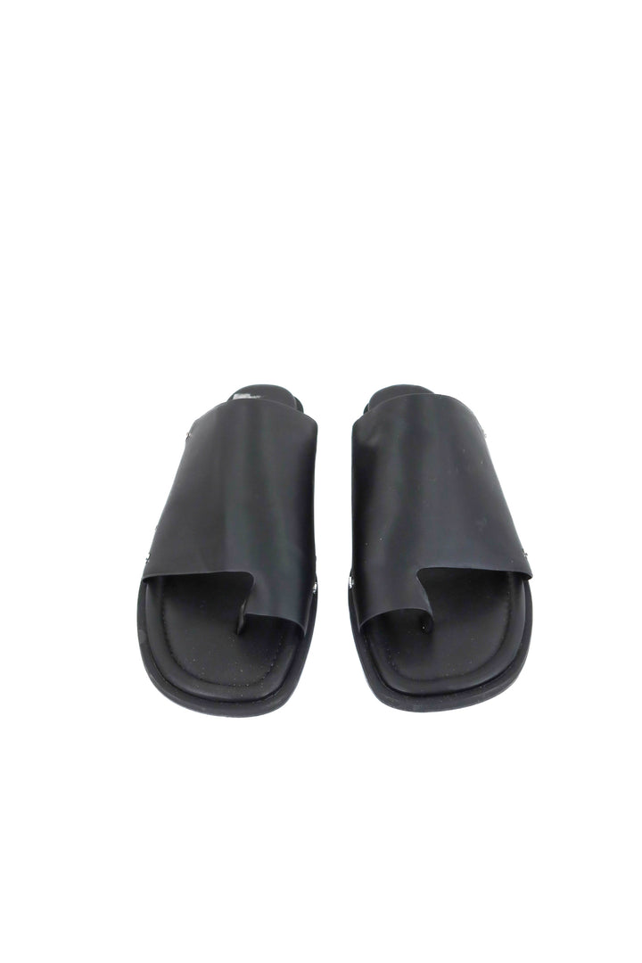 dkny black slides with silver studs (10; retail $70)