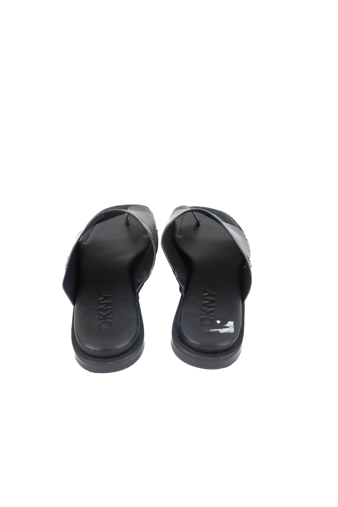 dkny black slides with silver studs (10; retail $70)