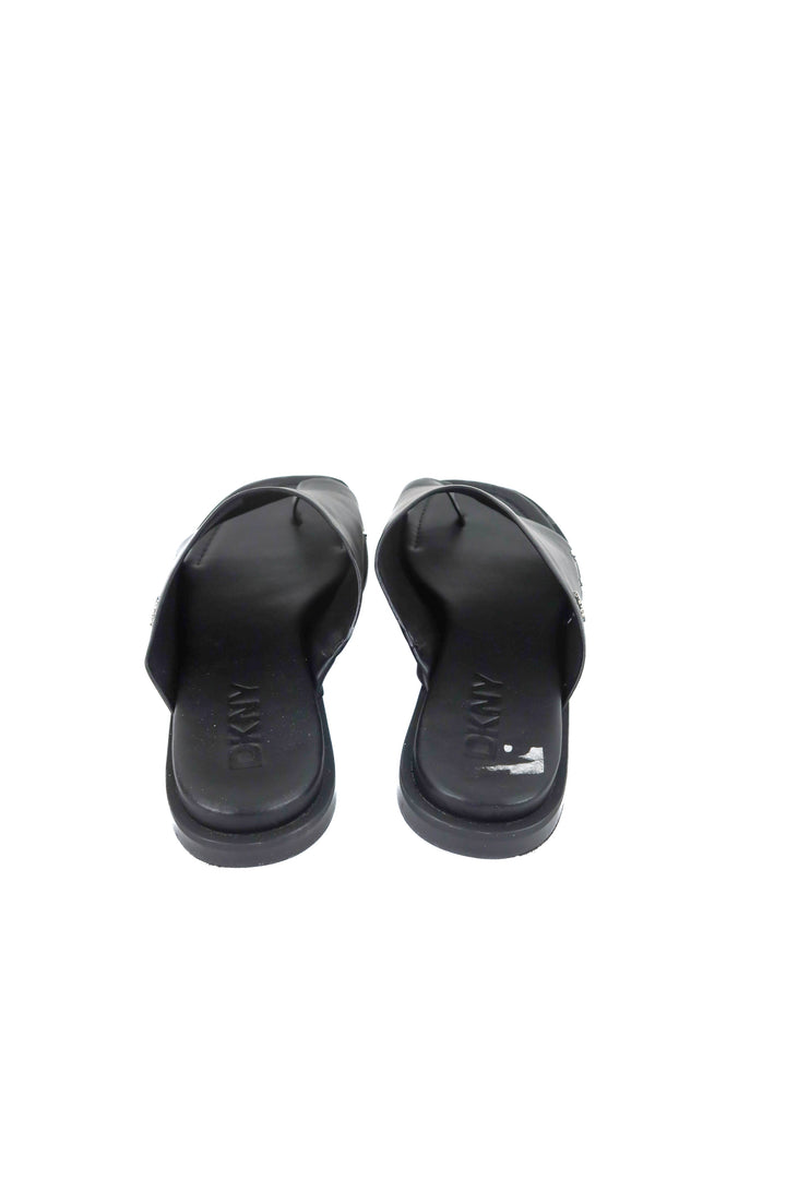 dkny black slides with silver studs (10; retail $70)