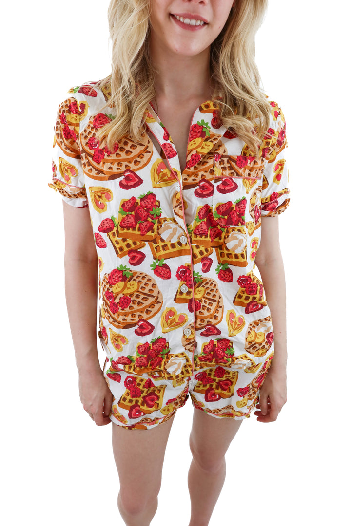 print fresh strawberry waffle pajama set (s; retail $148)
