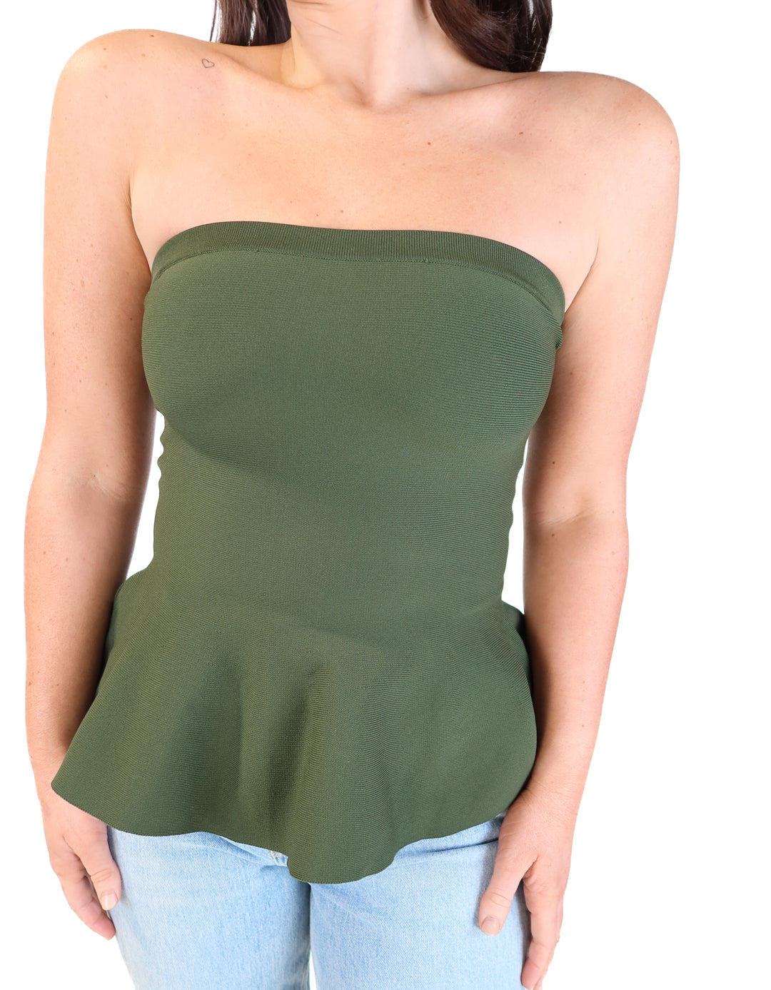Scoop dark green sweater peplum top NWT (s)