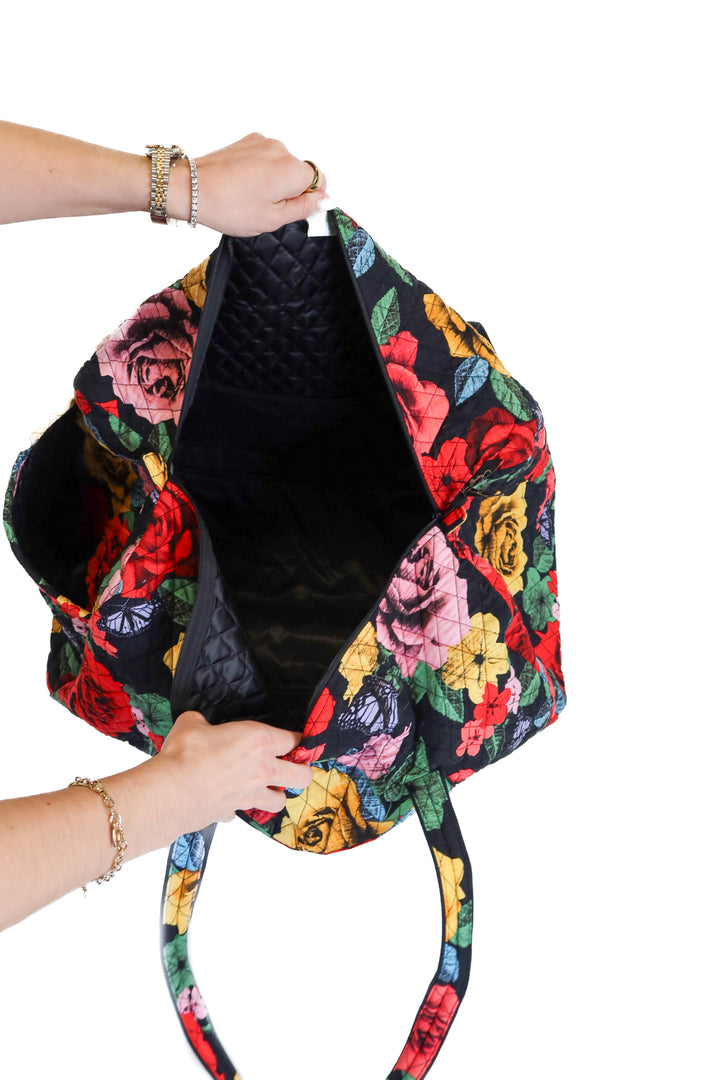 Vera Bradley black/multi colored floral duffel bag