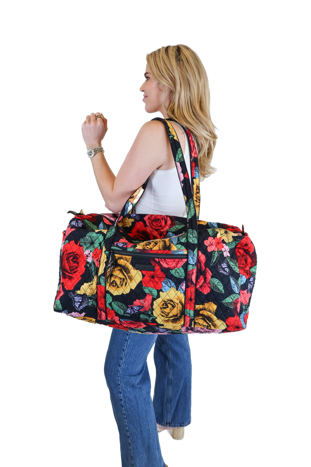 Vera Bradley black/multi colored floral duffel bag