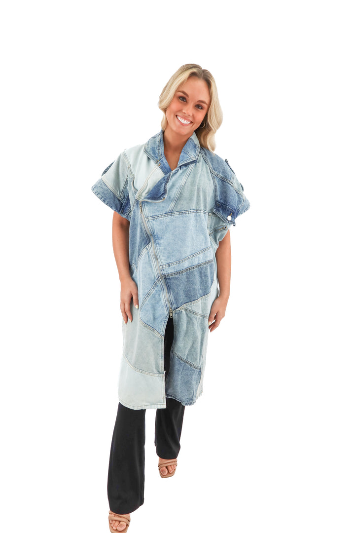 akira denim patchwork dress (S/M; retail $89)