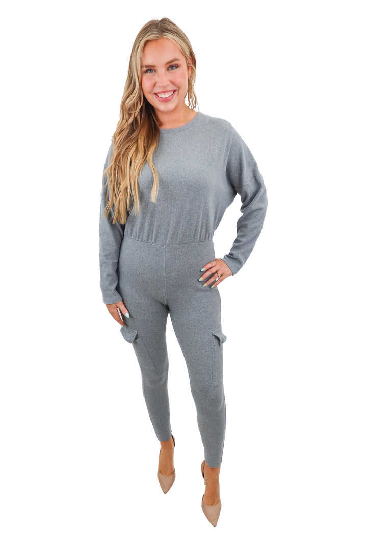 fashion nova grey knit jumpsuit (L)