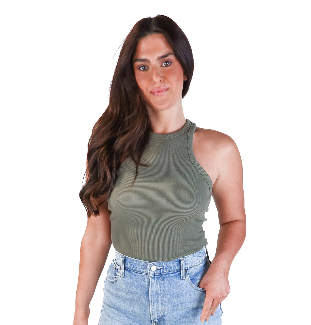 Abercrombie & fitch army green knit tank bodysuit (M)