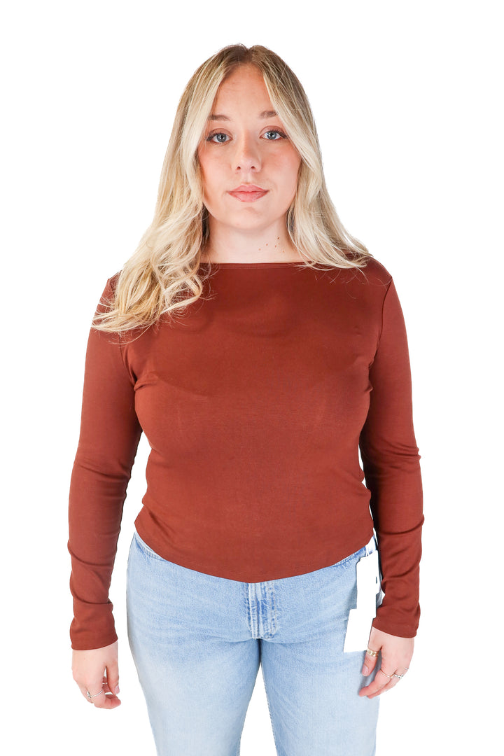 commense brown/white bow tie back top NWT (XL)