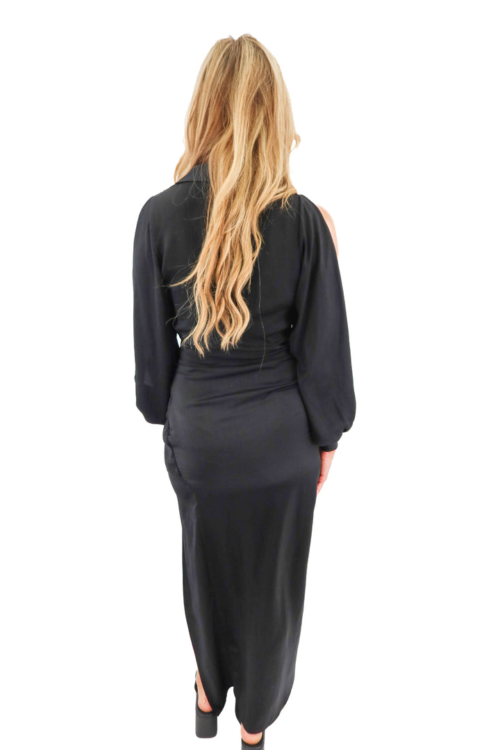 ruby + pearl black cold shoulder dress (s)