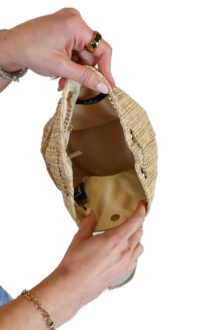 Lulu's Beige Raffia Gold Chain Purse NWT