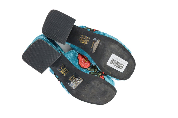 jeffrey campbell blue embroidered block heel (11; retail $185)