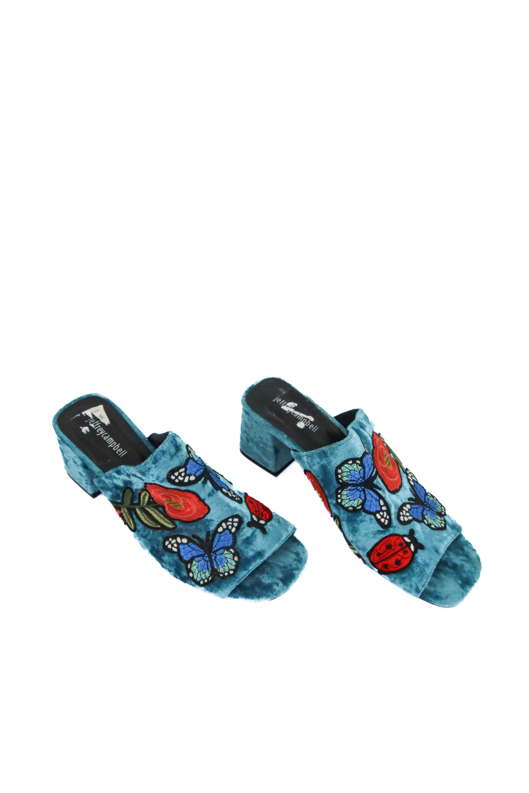 jeffrey campbell blue embroidered block heel (11; retail $185)