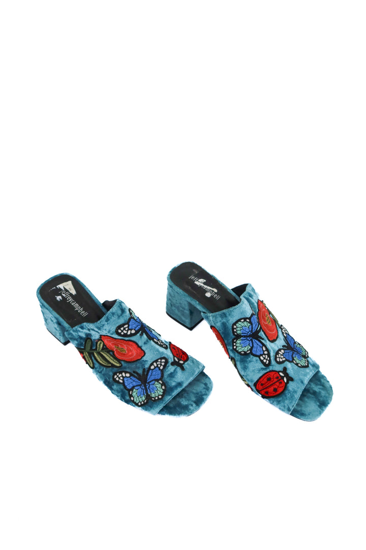jeffrey campbell blue embroidered block heel (11; retail $185)