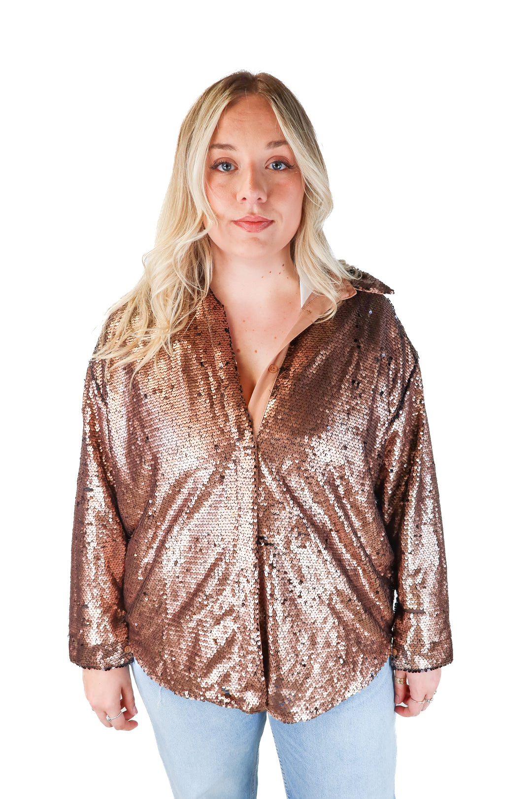 on twelfth bronze sequin button up (XL)