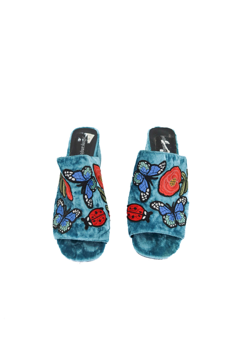 jeffrey campbell blue embroidered block heel (11; retail $185)