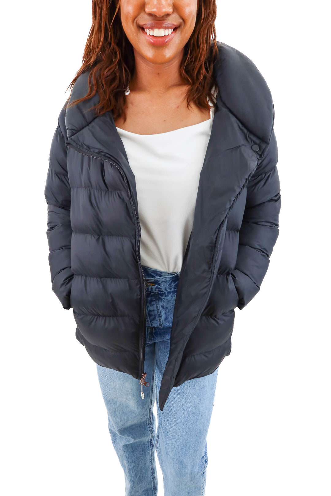 calia black puffer jacket (xs; retail $198)