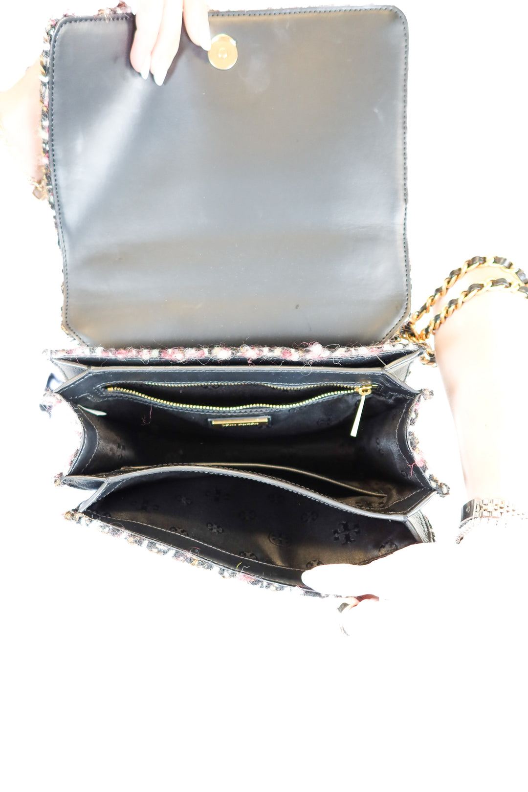 Tory Burch Tweed Shoulder Bag with Chain Strap