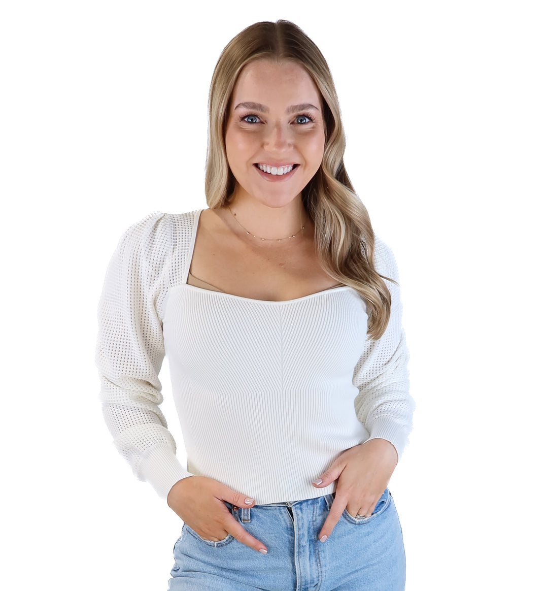 Wilfred white knit bubble sleeve sweater (s; retail $118)