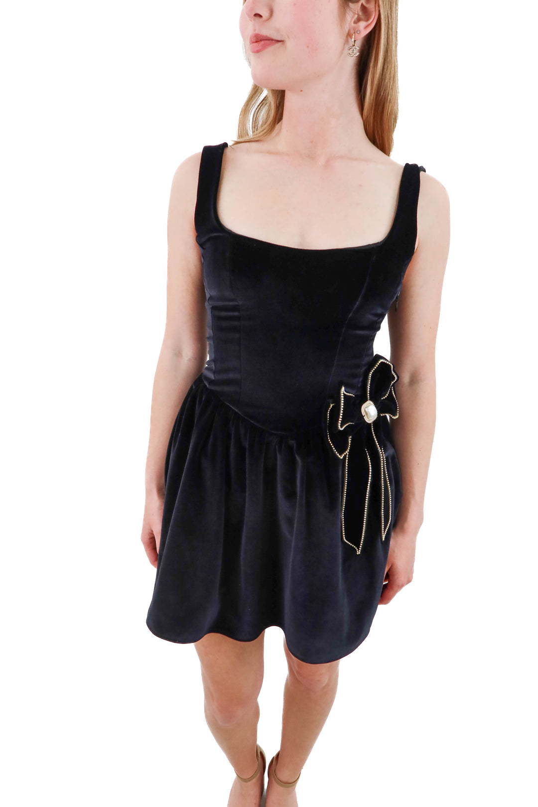 show me your mumu velvet bow mini dress nwt (XS; retail $248)
