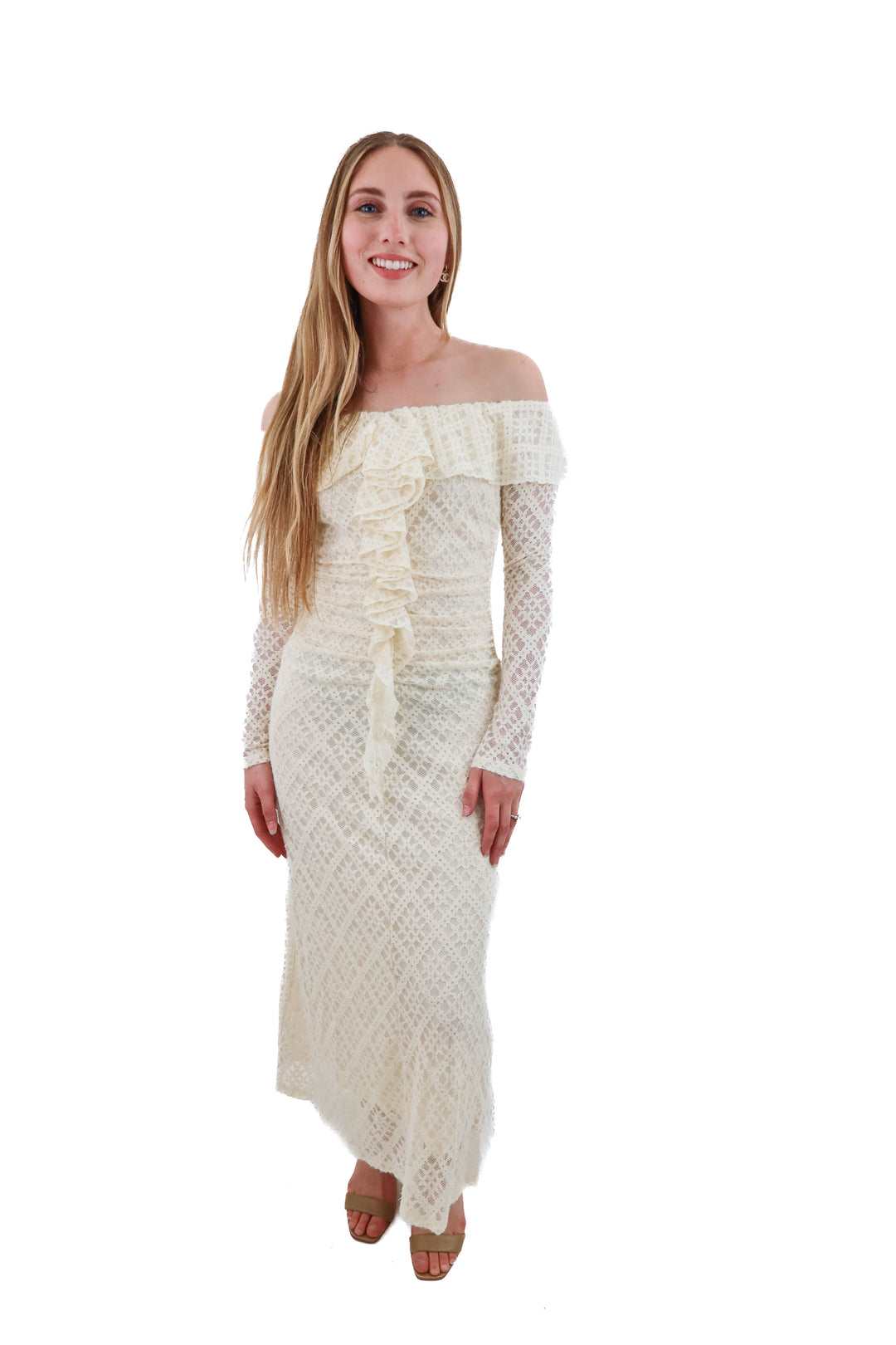 astr cream lace ruffle dress nwt (xs; retail $138)
